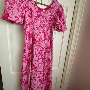 Pink Floral Midi Dress